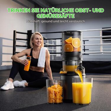 Електрична соковижималка для овочів та фруктів Slow Juicer, шнекова соковижималка для смузі та сорбету, широкий завантажувач 130мм, 250Вт, срібляста