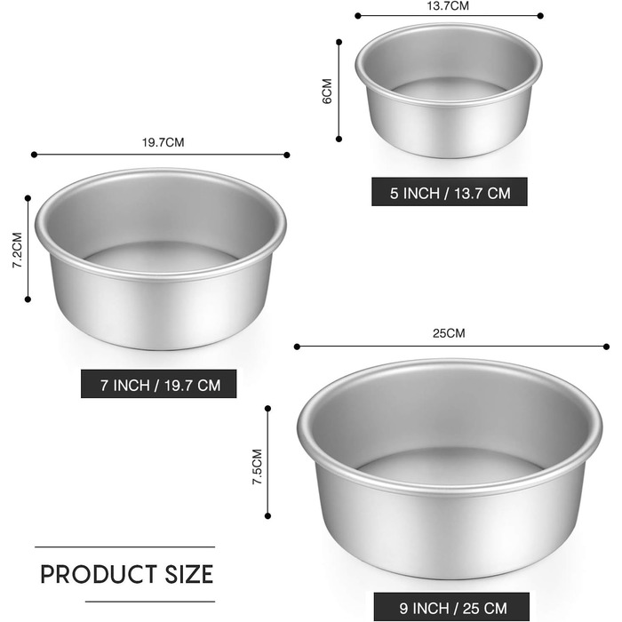 Cake Pan Set - Round Baking Pans made of Anodized Aluminum with Non-Stick Coating, Removable Bottom (1, 3 Sizes)