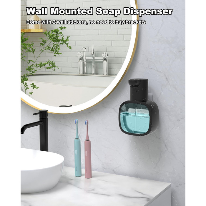 Автоматичний диспенсер для мила Dalugo з USB-C, настінний, 500 мл, електричний, сенсорний, регульований, чорний, для кухні та ванної кімнати