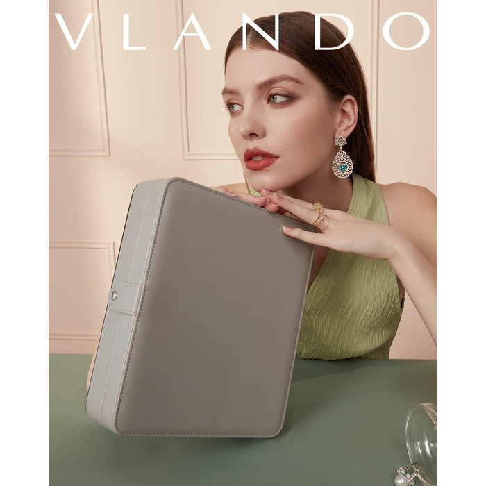 Скринька для прикрас Vlando Aulinna, органайзер для жінок, подарунок, коробка для ювелірних виробів, шкіряна скринька для сережок, ланцюжків, браслетів, кілець (кремово-сірий)