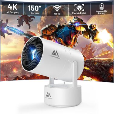 Aubor Mentech Mini Beamer 4K: Портативний проєктор для дому з Wi-Fi 6, BT 5.2 та Android OS, Auto Keystone, 180° та підтримкою HDMI.