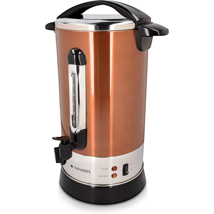 Navaris Mulled Wine Warmer/Hot Water Dispenser - Stainless Steel - with Thermostat, Fill Level Indicator, and Tap - Mulled Wine and Hot Beverage Dispenser (10 l, Copper)