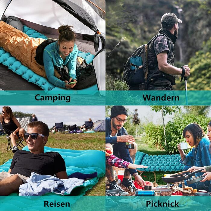 Саморозкладаний килимок для кемпінгу Isomatte - 9 см, надувний килимок для сну, повітряний матрац, туристичний килимок з насосом для авто, намету, трекінгу, пляжу (блакитний/сірий)