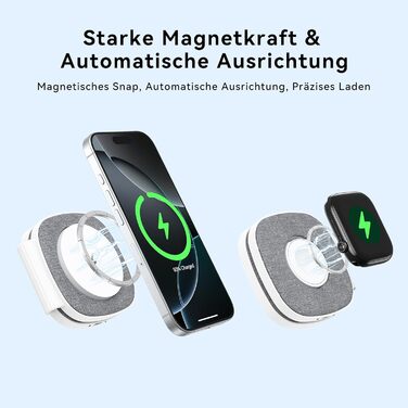 Зарядна станція 2-в-1 для Apple Watch та iPhone MagSafe (20W, сіра) - сумісна з iPhone 17e/Air/17/16/15/14/13/12 та Apple Watch Series 11/10/9/8/7/6/5/4/3/2/SE/Ultra, AirPods