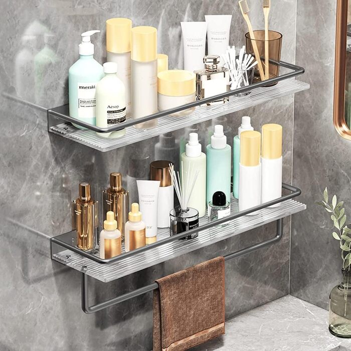 Acrylic Bathroom Shelf with Adhesive Wall Mount, 30 cm, Shower Shelf for Bathroom