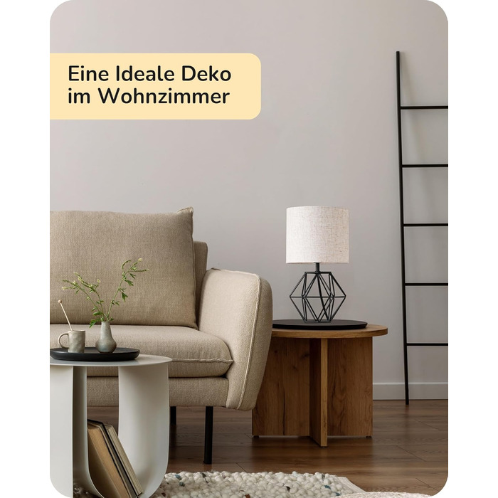 EDISHINE Настільна лампа - Сучасний індустріальний дизайн, E14 цоколь, вінтаж, для спальні/вітальні, білий & золотий (льон + чорний)