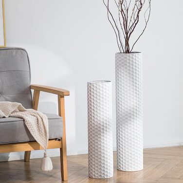 Large Floor Vase: 70/55 cm Tall Floor Vase Set of 2 Metal Floor Vase for Living Room Modern Honeycomb Floor Vase Large Vases for Floor for Dining Room Bedroom Corner Hall Office (White)