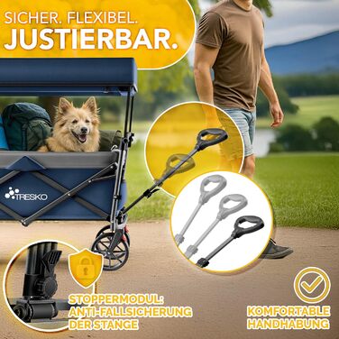 TRESKO® Розкладний візок-валіза з дахом, кишенькою-холодильником та боковими шторами | Валіза-візок, вантажопідйомність до 150 кг | Візок для перевезення з повного гумового покриття та гальмами (передні та задні) та 3-точкова стрічка (Зелений) (Синій)