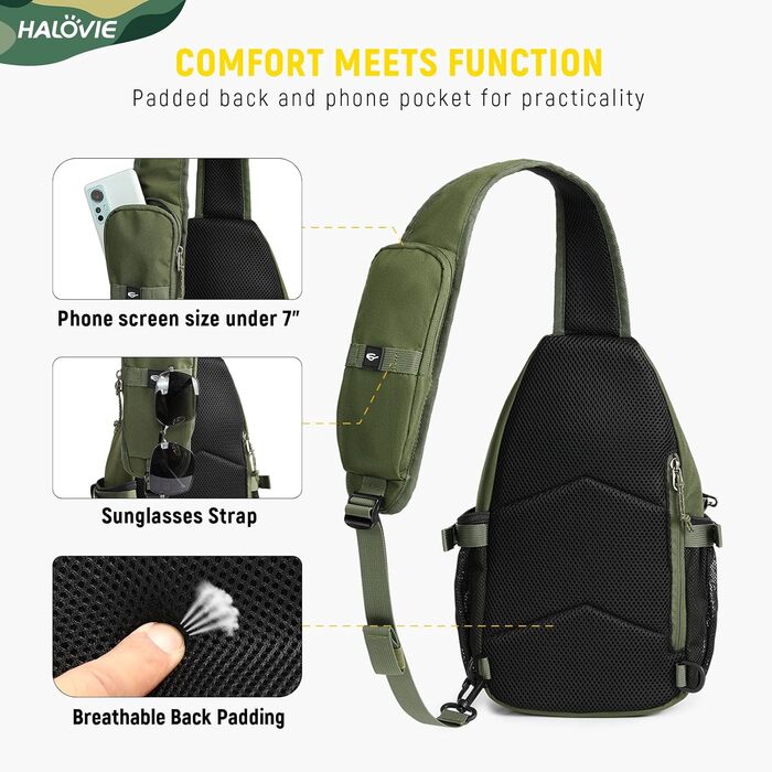 Чоловіча тактична сумка на плече HALOVIE, захист від крадіжок, Crossbody Sling Bag, армійний колір