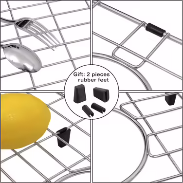 Kitchen grid and sink protector, stainless steel sink grid 71 x 40 cm, with rear drain for single sinks, sink grid, dish rack
