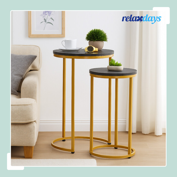 Relaxdays Side Table Set of 2, Marble Look & Metal