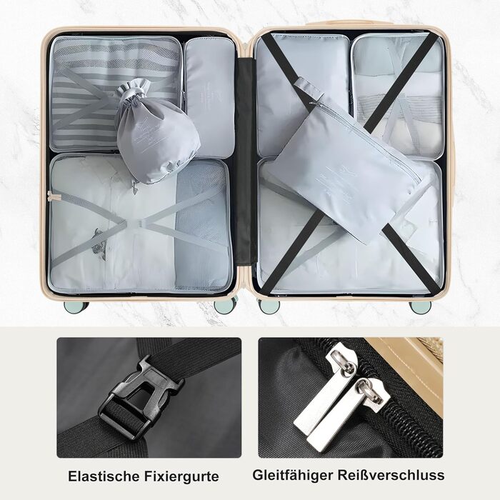 Набір валіз Merax Hartschalen 5-ти частинний: 3 валізи та 2 косметичні сумки, рожево-бежевий та хакі, з колесами