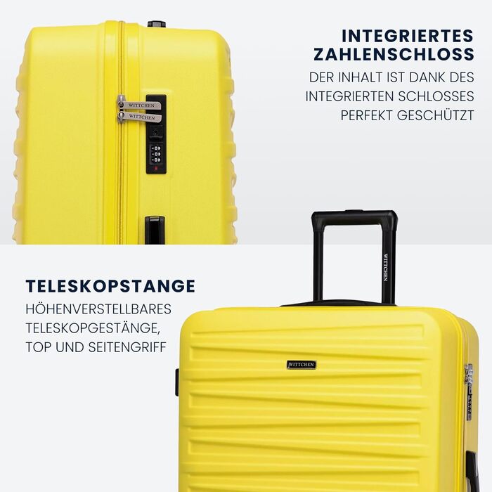 WITTCHEN Skyspeed Line: Великий валіза з жорстким корпусом ABS, 4 колеса, телескопічна ручка, комбінаційний замок, підходить для Lufthansa/Eurowings/Ryanair/Condor, жовтий (набір 3шт)