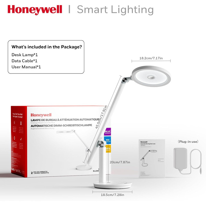 LED настільна лампа Honeywell H6 Sunturalux з дотичним керуванням, таймером та регулюванням яскравості, 800LM, для робочого кабінету та спальні
