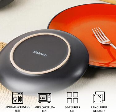 MIAMIO Набір посуду на 6 осіб / Столовий сервіс з 30 предметів (тарілки, миски, чашки, супові тарілки) - Колекція Le Papillon (Кольоровий, 30 предметів)