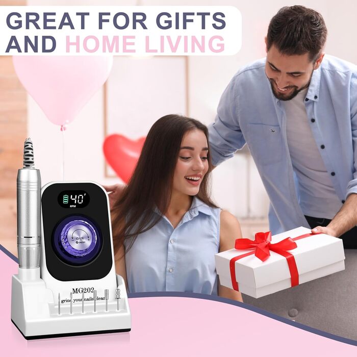 Електрична фрезер для нігтів 12в1 з кейсом, 40000 об/хв - професійний набір для манікюру та педикюру, для гелю та акрилу (білий)