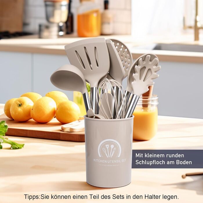Набір кухонних аксесуарів 45 шт. з нержавіючої сталі: лопатки, ложки, скребки. Ідеальний для кухонного начиння та подарунків. (Хакі, 2)