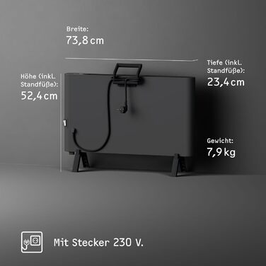 Електричний конвекторний обігрівач Stiebel Eltron 2 kW, для площі 25 м², з терморегулятором, на колесах, чорний, TÜV-сертифікований