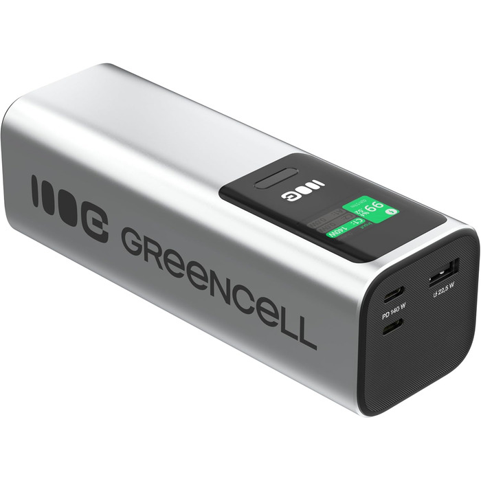 Powerbank Greencell PowerPlay Ultra 25200mAh 140W з USB-C PD, Швидка зарядка для ноутбука, MacBook, iPhone, LCD дисплей