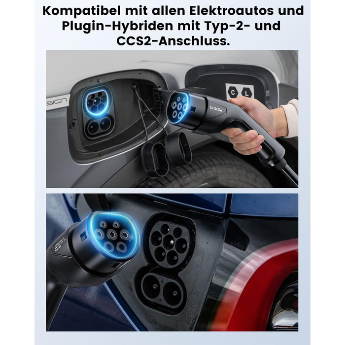 Кабель для зарядки електромобіля EzGoGo Type 2 Schuko 3.68 кВт, 10 м, 1 фаза, 6-16A, з LCD-дисплеєм та захистом IP65