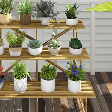 Outsunny Plant Ladder Flower Shelf 3-Tier Fir Wood 120x80x78cm for Garden Balcony & Terrace