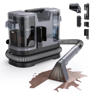 Lubluelu Пылесос для чистки обивки 600 Вт – 20 кПа, мобільний пилосос для килимів, диванів та автомобілів з функцією самоочищення та довгим шлангом, сірий