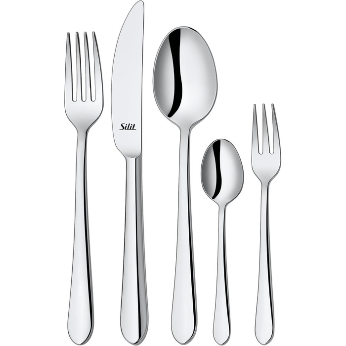Silit Midi Cutlery Set, 6 Place Settings, 30-Piece, Monobloc Knives, Crominox Stainless Steel 18/10 Polished, Shiny, Dishwasher Safe
