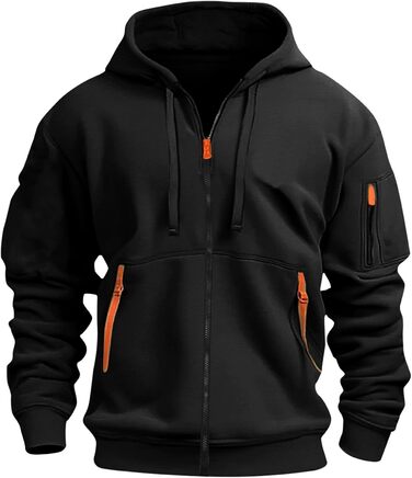 Худі Aulemen чоловіче з блискавкою, з довгим рукавом, спортивна куртка, Slim Fit, з капюшоном, з кількома кишенями, для повсякденного носіння та спорту (Чорний, XXL)
