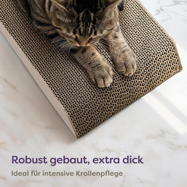 Кігтеточка для котів 3 в 1 XXL, 75 см – Міцний картон для догляду за кігтями, до 2 років використання, економія місця, захист меблів (Mountain), білий