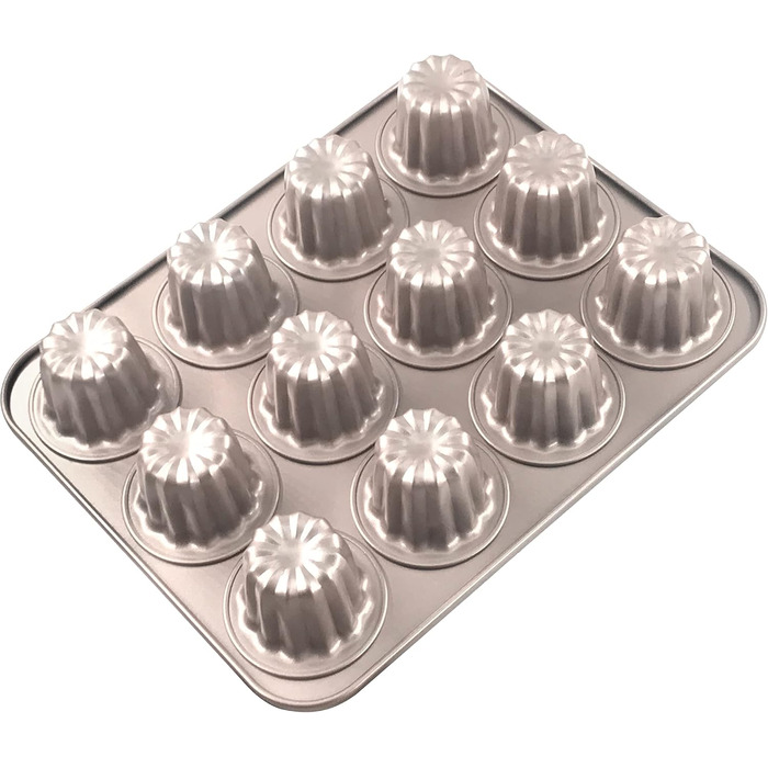 Canele Backform Mini Bordelais Canelé Backforms, Canelé Baking Molds, Bordeaux Baking Mold, Jelly Mold, Muffin Mold, Baking Sheet, Non-Stick for Canelés, Muffins, Pudding, Cupcakes, Bread, Carbon Steel, 12 Cavities