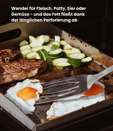 Набір гриль-посуду LEÓN Goods®: щипці, лопатка, виделка, щітка для гриля (4 шт.) з нержавіючої сталі та акації, для газових грилів. Ідеальний подарунок для гриля!