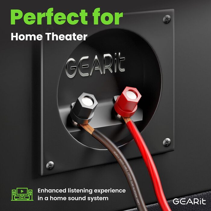 Кабель для акустики GearIT 12 AWG, 30.4 м (100 футів), чорний/червоний – для домашнього кінотеатру та авто