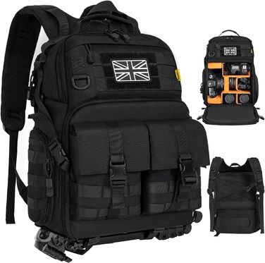 Чорний рюкзак для камери з відділенням для ноутбука 15,6 дюймів, водонепроникний, сумісний з Canon, Nikon, DJI | Знімний вкладиш, підтримка штатива