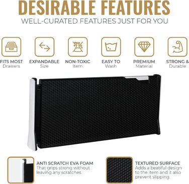 RAPTUROUS Expandable Extra Tall Wardrobe Drawer Dividers, 3 Pack, 15.2cm High Dresser Drawer Organizers, Adjustable Kitchen Drawer Organization, Bathroom, Office – Black