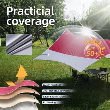 Тент Forceatt Zeltplane 3.7x4.3 м, Ultraleicht, 6 кріплень, Анти-UV, Водонепроникний. Для кемпінгу, піших прогулянок та відпочинку на природі. Темно-синій & сірий (Червоний & сірий)