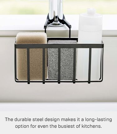 YAMAZAKI 5639 Tower Hanging Sink Organizer, Steel/Silicone, Minimalist Design, 20.3 x 18.5 x 14 cm (L x W x H) (Black)