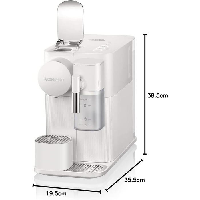 Кавова машина капсульна Nespresso De'Longhi Lattissima One EN510.W з автоматичною системою приготування молока, 3 кнопками вибору напоїв, резервуаром для води 1 л, тиском помпи 19 бар, швидким нагріванням за 25 секунд, автоматичним вимкненням, біла Porcel