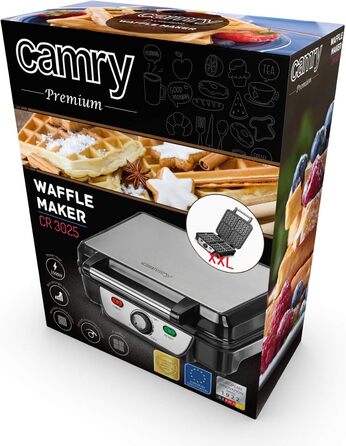 Adler Camry 4-Waffle Maker - 1500W Power, Adjustable Temperature, Black & Silver