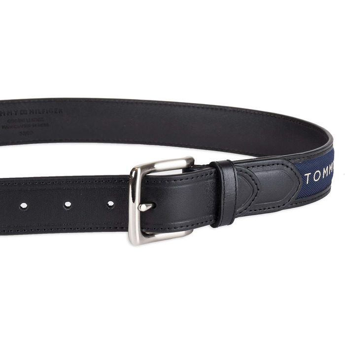 Чоловічий шкіряний ремінь Tommy Hilfiger з тканинною вставкою та класичною пряжкою, чорний/темно-синій (1 шт.)