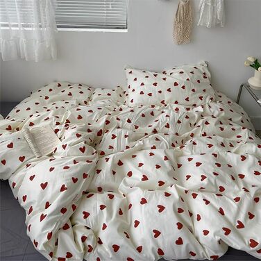 Ashanlan Bedding Set 220x240 Cotton Hearts Red White Duvet Cover Aesthetic Heart Pattern Bedding Set and 2 Pillowcases 80x80 cm Double Bed with Zipper Red Hearts 220x240cm+2x80x80cm