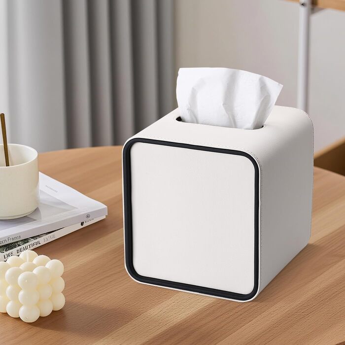 Скріпка для серветок GORESE, шкіряна, квадратна, біла (15x15x15.8 см)