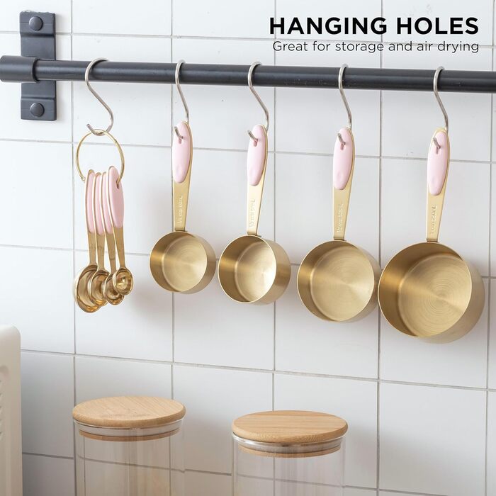 Cook with Color 8-Piece Gold Stainless Steel Measuring Cups and Spoons Set with Soft Silicone Handles, Nesting Liquid or Dry Measuring Cups