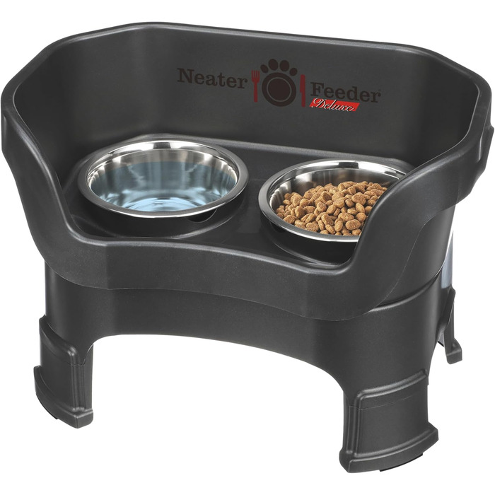 Набір мисок для собак Neater Feeder Deluxe: миски з нержавіючої сталі, без розливання, піднята платформа, для великих собак, США, чорний Midnight (Medium)