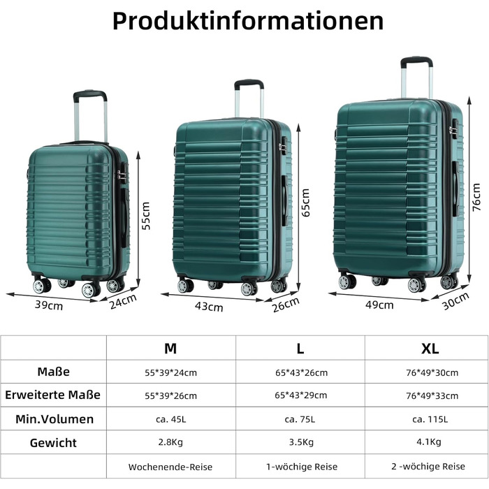 Чохол-валіза Beibye для подорожей, набір (Кофе, Набір) (Темно-зелений, Набір)