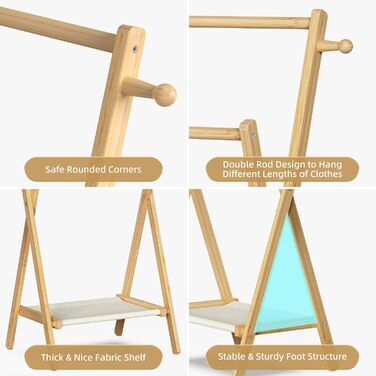 Kids' Clothes Rack, Small Clothes Rack for Toddlers and Pets, Dress-Up Rack with Storage Shelf and Double Rods, Folding Clothes Rack for Kids' Rooms (Standard Size) (Small Size)