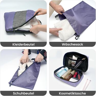 Органайзери для валізи компресійні, набір 6 шт. (Ельфенбайн, фіолетові) - Куби для пакування, компресійні пакети для подорожей