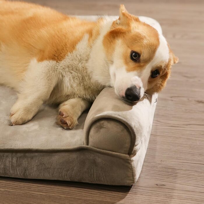 Amazon Basics Foam Dog and Pet Bed with Removable Cover, Gray, (L x W x H) (U-shaped Sofa - Brown, 112 x 89 x 20 cm)