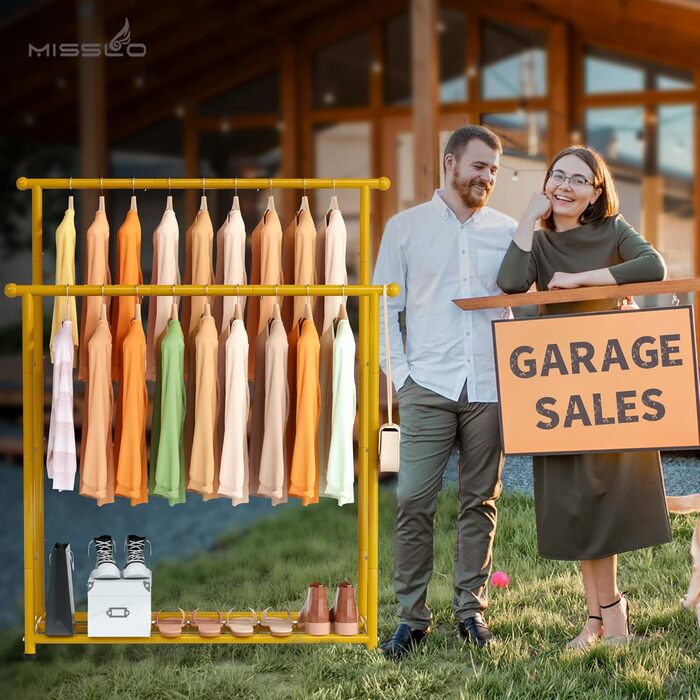 MISSLO Двоярусна вішалка для одягу, міцна конструкція, переносний гардероб для спальні, вітальні (Золотий)