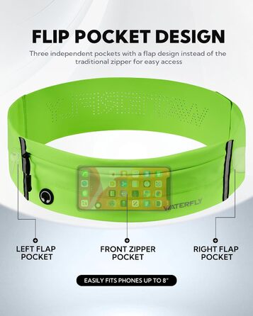 Пояс для телефону WATERFLY: спортивний пояс-сумочка для бігу, джогінгу, фітнесу. Підходить для чоловіків та жінок (світло-зелений)