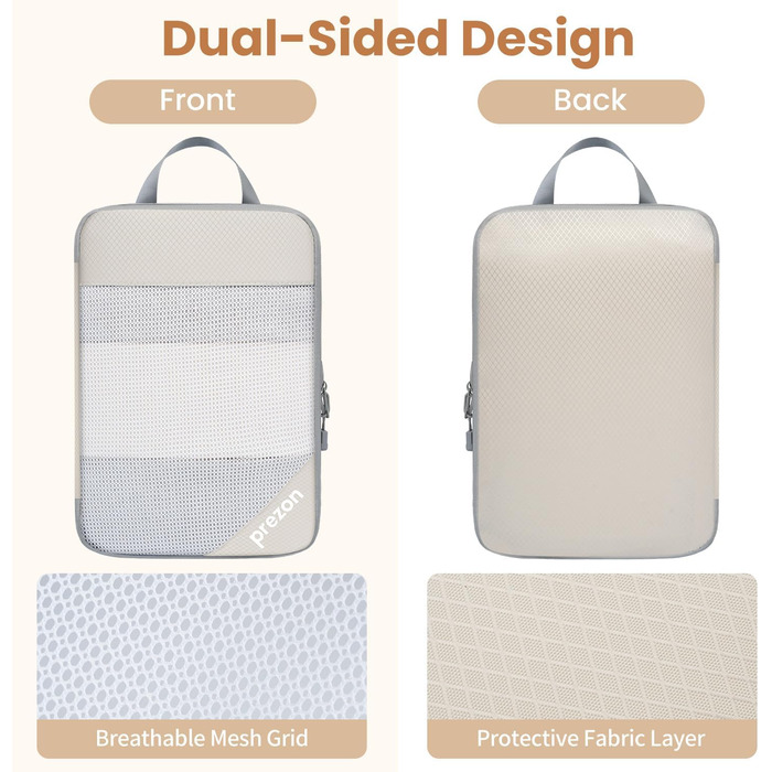 Набір компресійних органайзерів для валізи 6 шт., прозорі, бежеві - економія місця, міцний матеріал